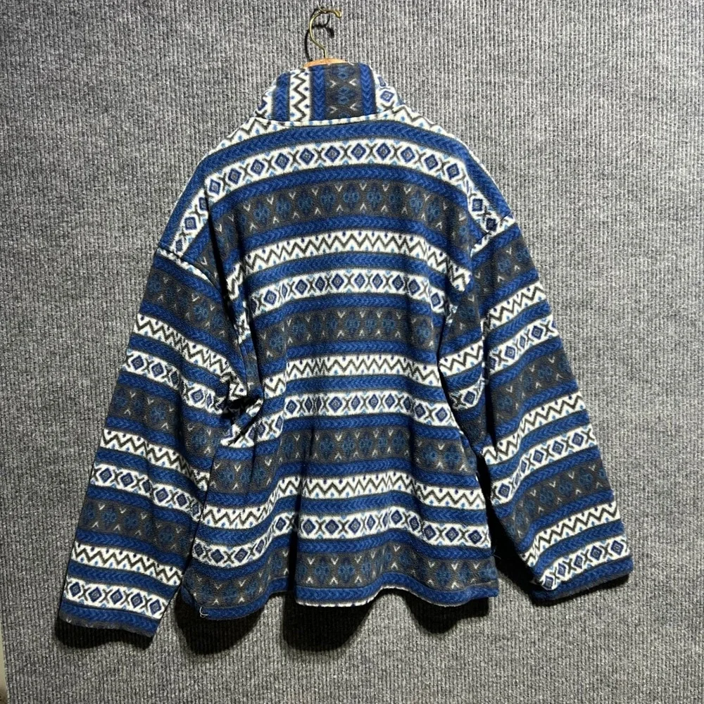 Vintage Bike Fleece Pullover Mens XL Blue Aztec Geometric Quarter Zip Sweater